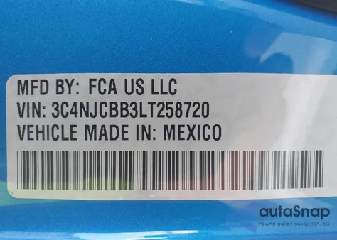 2020 Jeep Compass Sun And Safety Fwd z USA, uszkodzony, nr VIN 3C4NJCBB3LT258720